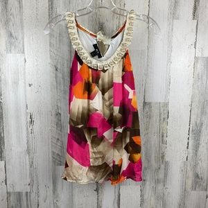 BCX geometric multicolor tank with beaded neckline